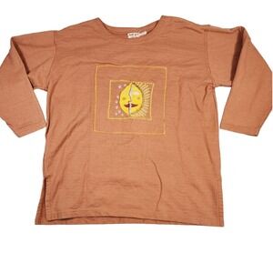 Avant Garde Designed by D.D.Y.C. Terracotta Long Sleeve Moon/Sun‎ Top Size XL